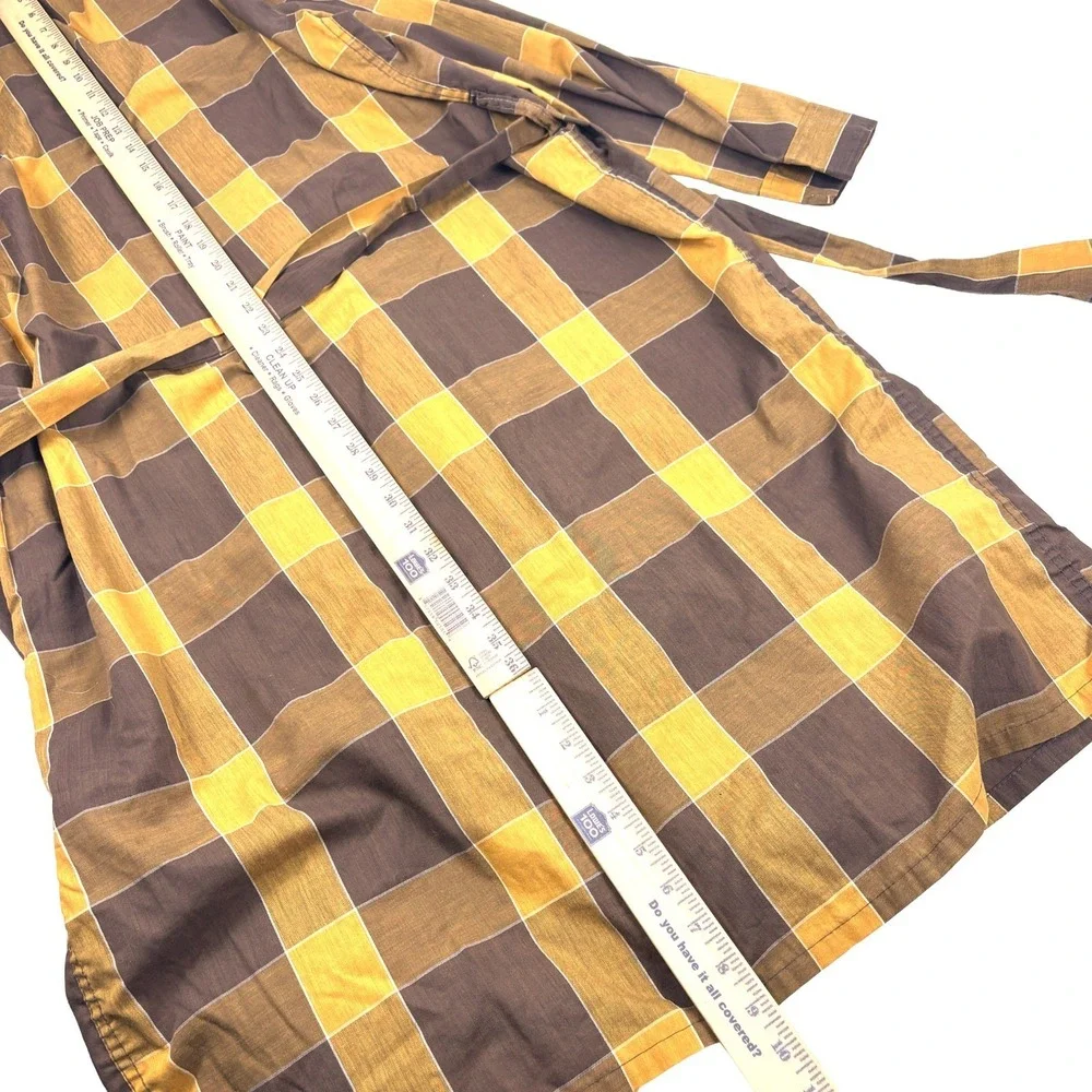 VTG 60s Montgomery Ward Brent Robe Mens XL Chocolate Brown Gold Plaid Belted